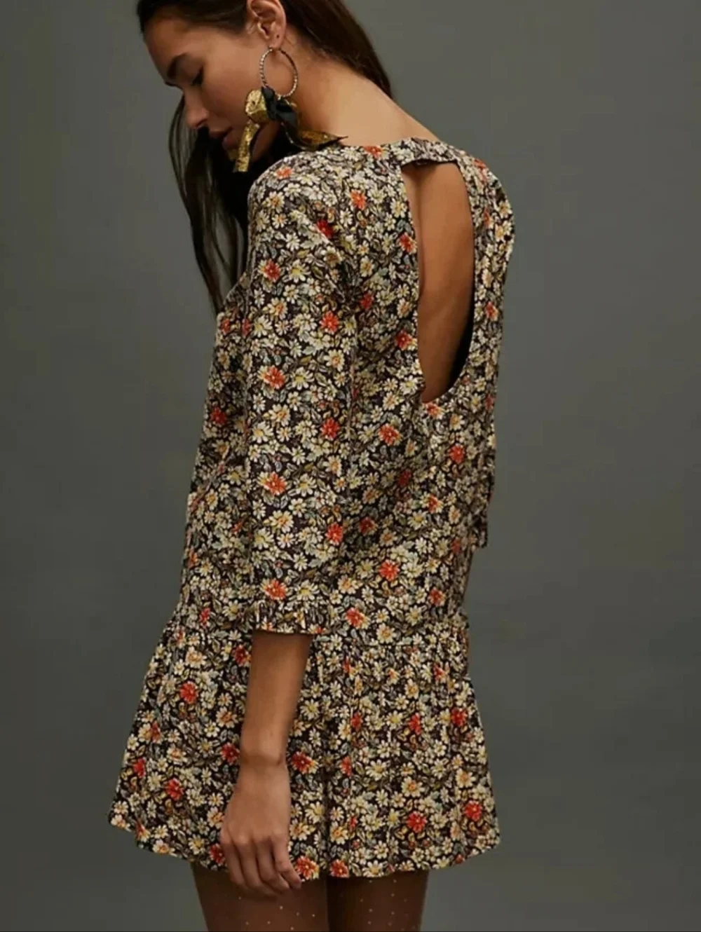 Free People The Avenue Floral Mini Dress Cutout Ruffle – XS